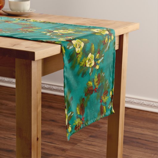 Aqua Magnolia Winter Table Runner Korte Tafelloper (Voorbeeld)