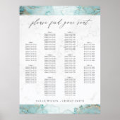 AQUA MARBLE AGATE 10 TABEL WEDDING SEATING CHART POSTER (Voorkant)