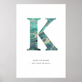 Aqua Marble Letter K Initiaal met persoonlijke voo Poster