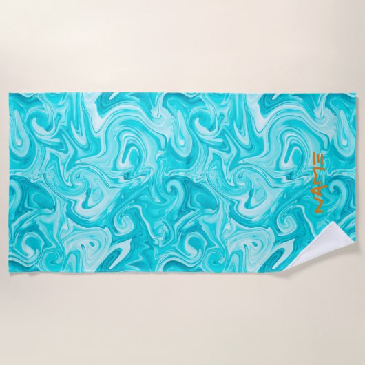 Aqua Marged Paint NAME Oranje Modern Surfer Water Strandlaken (Voorkant)