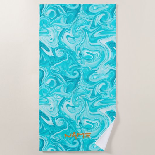 Aqua Marged Paint NAME Oranje Modern Surfer Water Strandlaken (Voorkant)