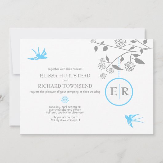 Aqua Marigold Birds Invitations Kaart (Voorkant)
