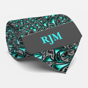 Aqua Marine en houtskool Paisley met Monogram Stropdas