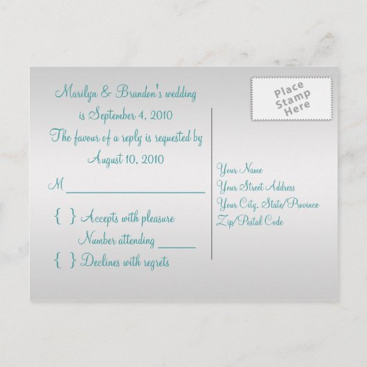 Aqua-marine en Silver R.S.V.P. Briefkaart (Achterkant)