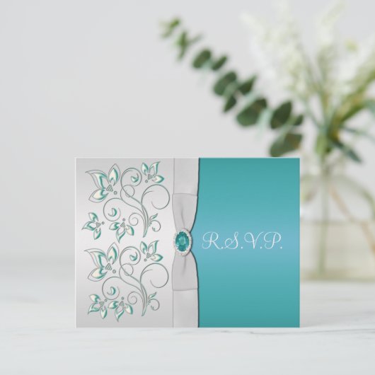 Aqua-marine en Silver R.S.V.P. Briefkaart (Staand voorkant)