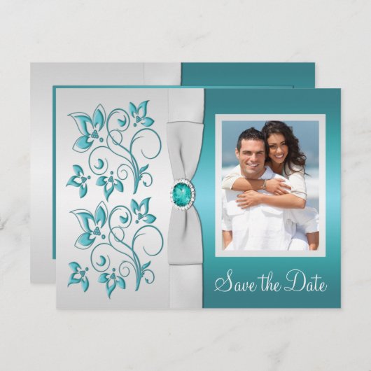 Aqua-marine en Silver Reply Kaart II (Voorkant / Achterkant)