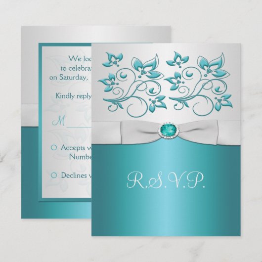 Aqua-marine en Silver Reply Kaart II (Voorkant / Achterkant)