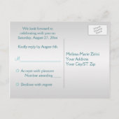 Aqua-marine en zilveren bloemen RSVP Uitnodiging Briefkaart (Achterkant)