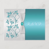 Aqua-marine en zilveren bloemen RSVP Uitnodiging Briefkaart (Voorkant)