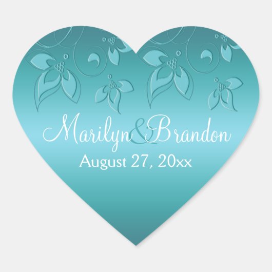 Aqua-marine Floral 1,5" hart Sticker (Voorkant)