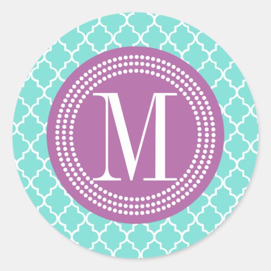 Aqua Marokkaanse Tegels Lattice Gepersonaliseerd Ronde Sticker (Voorkant)