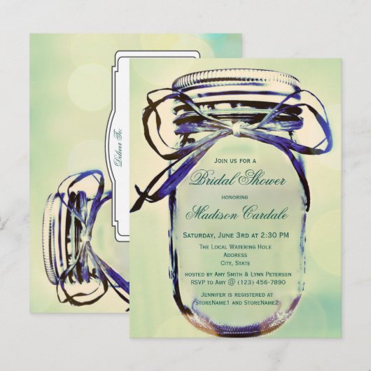 Aqua Mason Jar Bridal Shower BRIEFKAART (Voorkant / Achterkant)