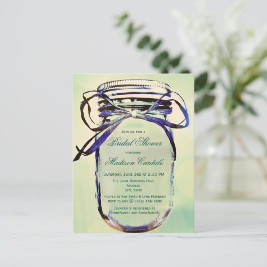 Aqua Mason Jar Bridal Shower BRIEFKAART (Staand voorkant)