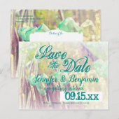 Aqua Mason Jars Fence Post Save the Date Briefkaar Aankondigingskaart (Voorkant / Achterkant)