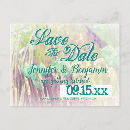 Aqua Mason Jars Fence Post Save the Date Briefkaar Aankondigingskaart (Voorkant)