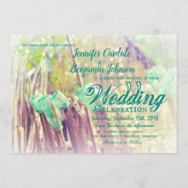 Aqua Mason Jars op Fence Post Wedding Invitations Kaart
