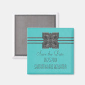 Aqua Medallion Border Save the Date Magnet (Voorkant / Achterkant)