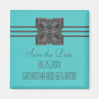 Aqua Medallion Border Save the Date Magnet