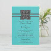 Aqua Medallion Border Wedding Invite Kaart (Staand voorkant)