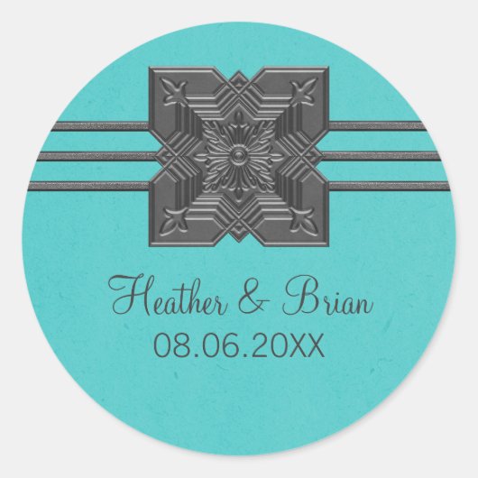 Aqua Medallion Border Wedding Stickers (Voorkant)