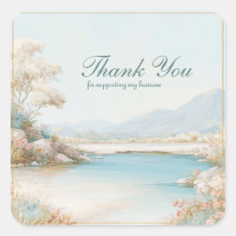 Aqua Meer Pastel Landschap Wilde Bloemen Gouden Li Vierkante Sticker