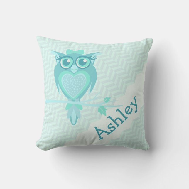 Aqua meisjes genaamd owl chervon kussenkussen kussen (Voorkant)