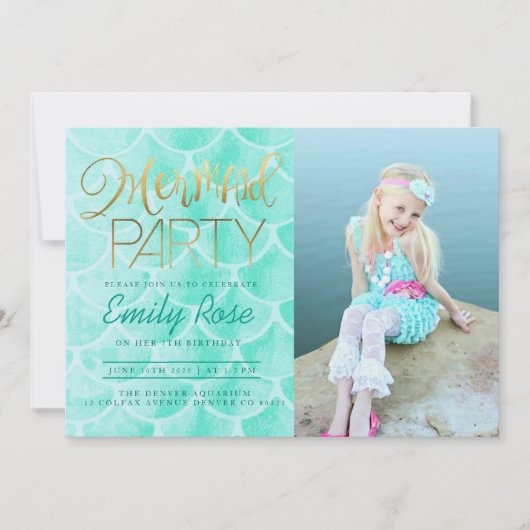 Aqua Mermaid Party | Onder Zee Birthday Foto Kaart (Voorkant)