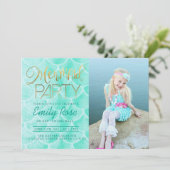 Aqua Mermaid Party | Onder Zee Birthday Foto Kaart (Staand voorkant)