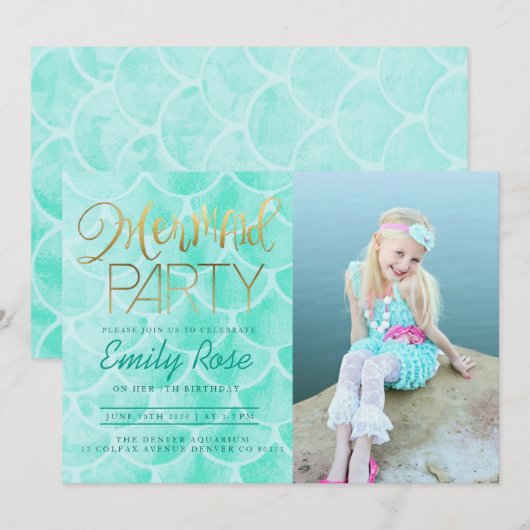 Aqua Mermaid Party | Onder Zee Birthday Foto Kaart (Voorkant / Achterkant)