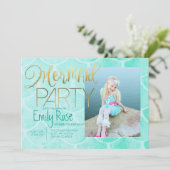 Aqua Mermaid Party | Onder Zee Birthday Foto Kaart (Staand voorkant)