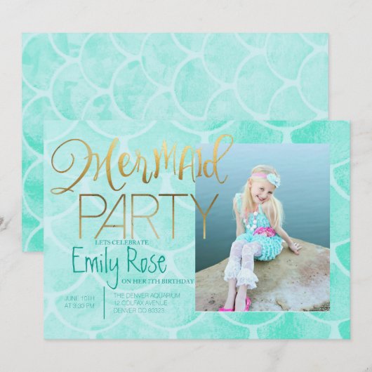 Aqua Mermaid Party | Onder Zee Birthday Foto Kaart (Voorkant / Achterkant)