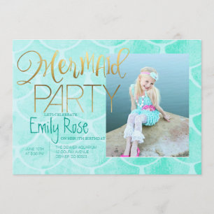 Aqua Mermaid Party Onder Zee Birthday Foto Kaart