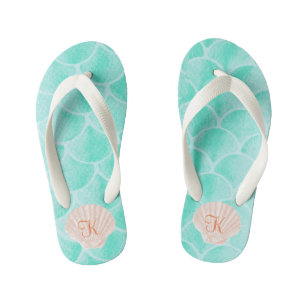 Aqua Mermaid Scales   Aangepast Initiaal zoeken Kinder Teenslippers