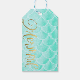 Aqua Mermaid Scales   Aangepaste tekst Cadeaulabel