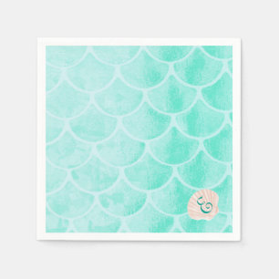 Aqua Mermaid Scales   Seashell   Aangepast Initiaa Servetten