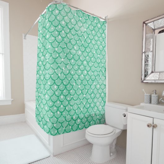 Aqua Mermaid Scales Stars Design Shower Curtain Douchegordijn (In situ)