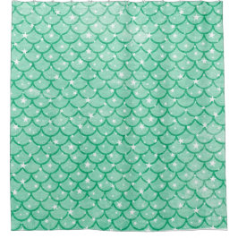 Aqua Mermaid Scales Stars Design Shower Curtain Douchegordijn