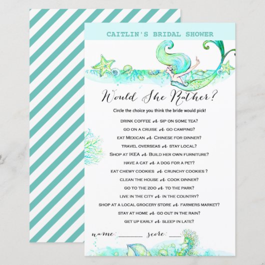 Aqua Mermaid Vrijgezellenfeest Game (Voorkant / Achterkant)