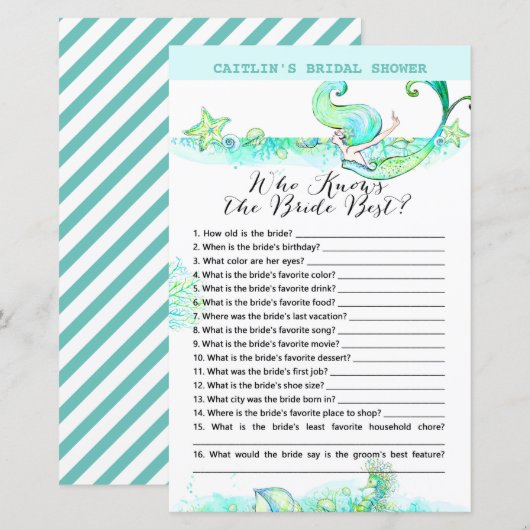 Aqua Mermaid Vrijgezellenfeest Game (Voorkant / Achterkant)