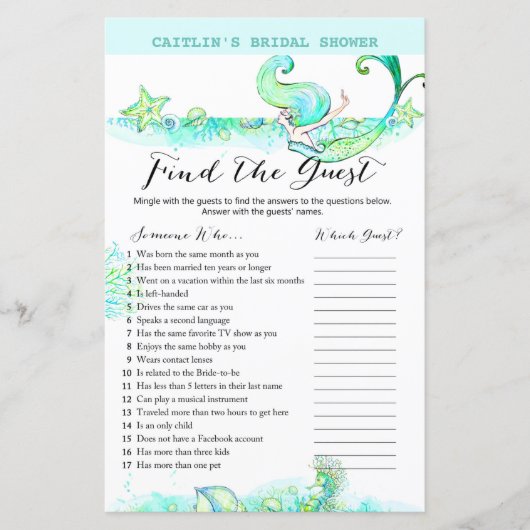 Aqua Mermaid Vrijgezellenfeest Game (Voorkant)