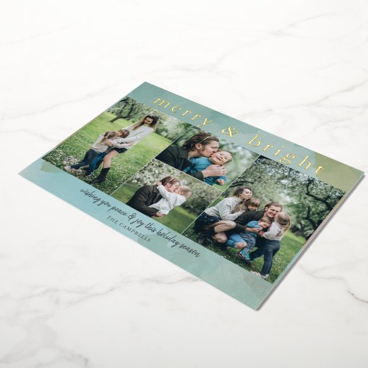 Aqua Merry en Bright Abstracte fotocollage Folie Feestdagenkaart (Gedraaid)