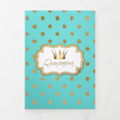 Aqua met Gold Stippen en Custom Photo Quinceañera Drieluik Uitnodiging (Cover)