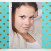 Aqua met Gold Stippen en Custom Photo Quinceañera Drieluik Uitnodiging (Binnenkant midden)