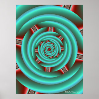Aqua met Red Prongs Spiral Poster
