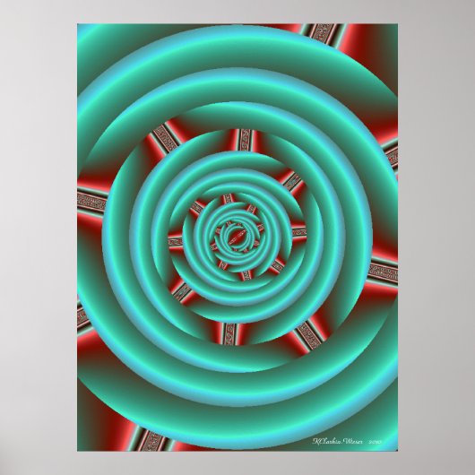 Aqua met Red Prongs Spiral Poster (Voorkant)