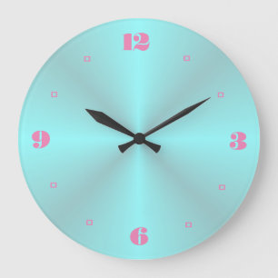 Aqua met roze getallen> Plain Kitchen Clocks Grote Klok