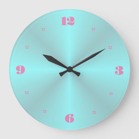 Aqua met roze getallen> Plain Kitchen Clocks Grote Klok (Voorkant)