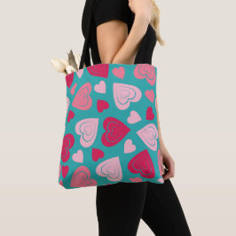 AQUA MET TINTEN ROZE VALENTIJN HARTEN TOTE BAG