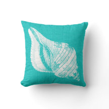 Aqua met White Conch Seashell Burlap Kijk