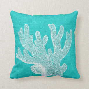 Aqua met White Coral Burlap Kijk Kussen